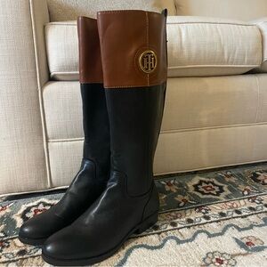 Tommy Hilfiger Tall Leather Two Tone Equestrian Riding Boots